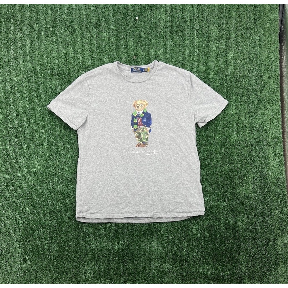 Polo Ralph Lauren Men's Preppy Bear Jersey T-Shirt Mens Large Grey